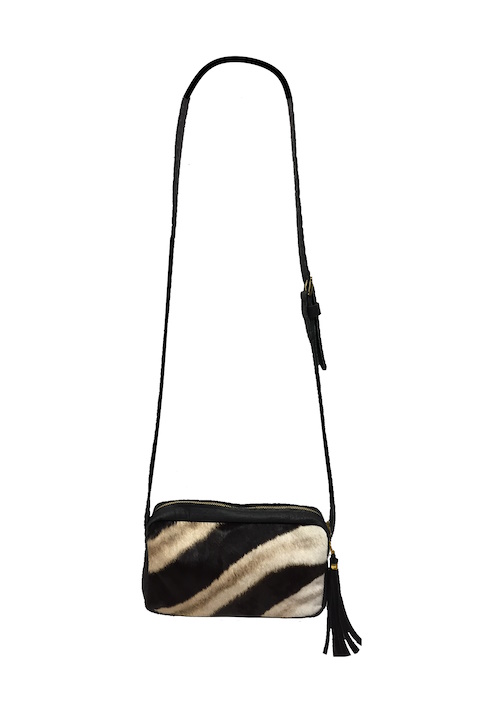 (image for) Zebra & Black Cape Buffalo Leather Crossbody Purse