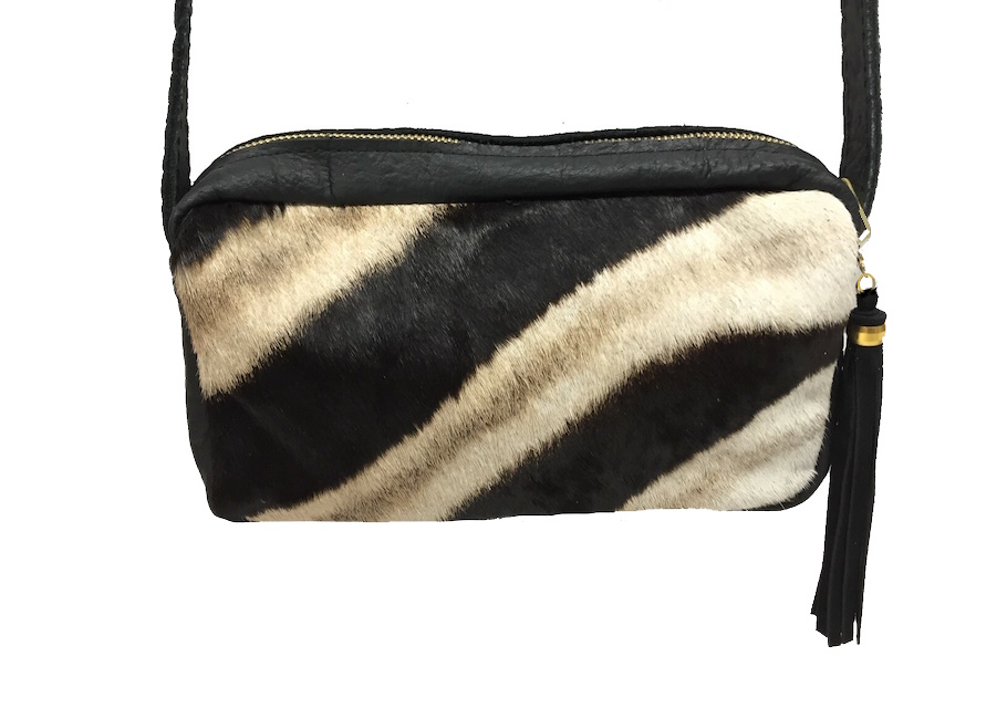 (image for) Zebra & Black Cape Buffalo Leather Crossbody Purse
