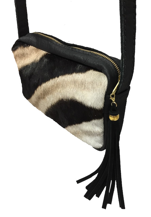(image for) Zebra & Black Cape Buffalo Leather Crossbody Purse