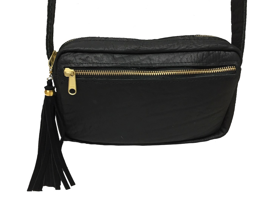 (image for) Zebra & Black Cape Buffalo Leather Crossbody Purse